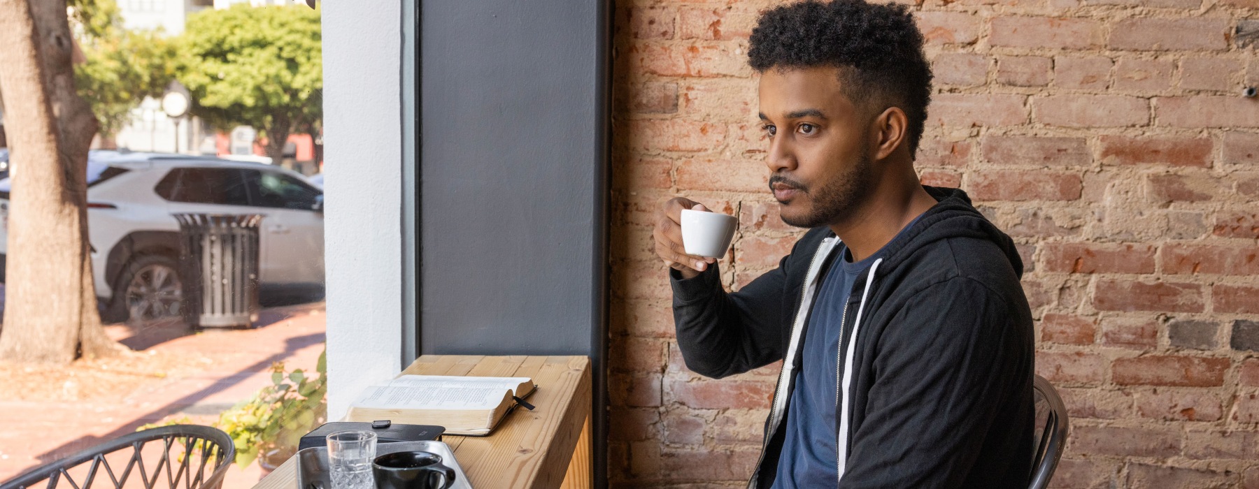 man drinking coffee