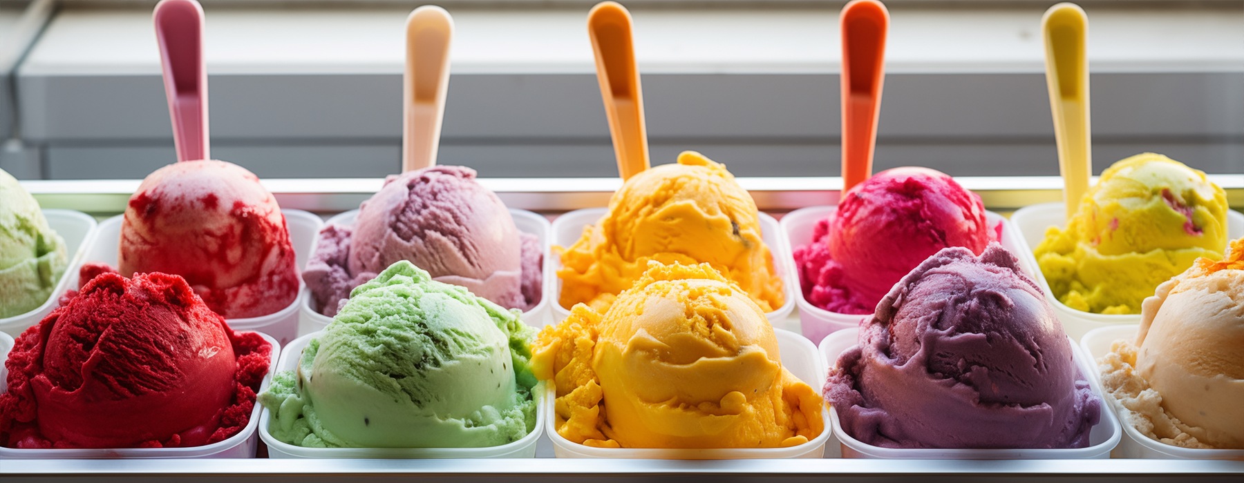 a row of gelato flavors