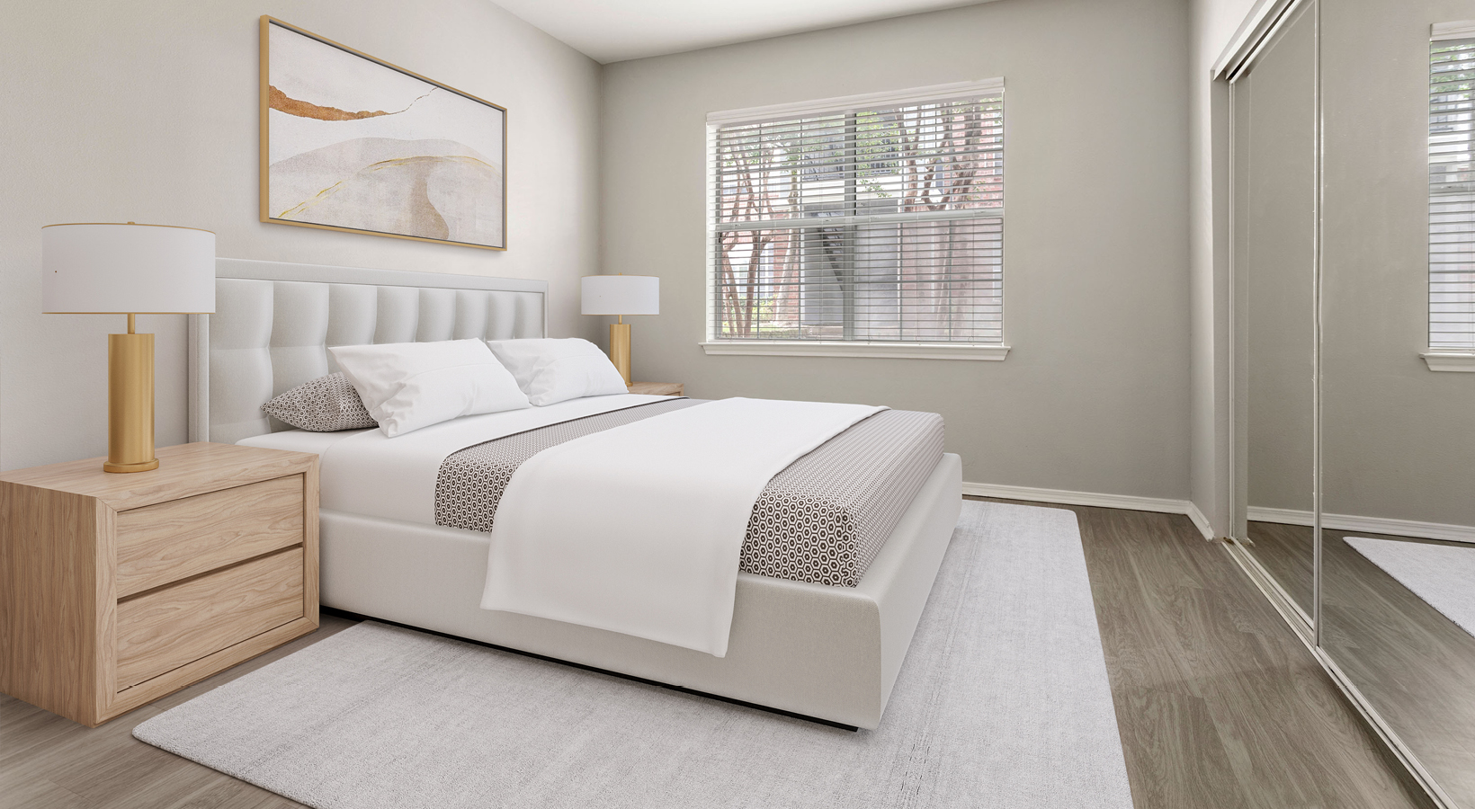 Bedroom with natural lighting and high ceilings